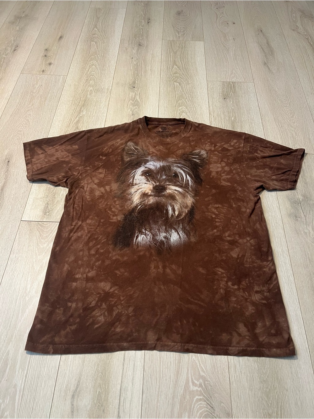The Mountain Brown Tie-Dye Tee with Realistic Dog Portrait